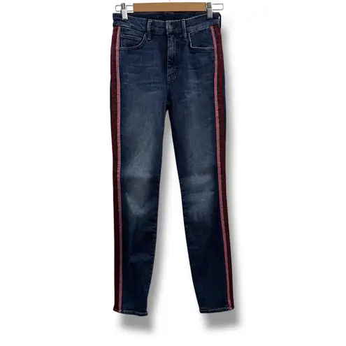 Mother Denim High Waisted Looker Jeans in Here Kitty, Kitty Glitter Racer Sz 25 Blue