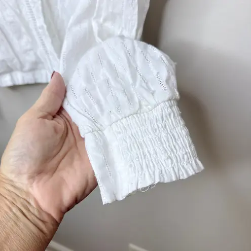 Roan + Ryan Pointelle Peasant Wrap Medium White Long Sleeve Blouse Top Chic