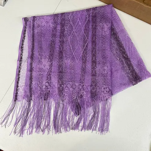 Adult purple striped crocheted fringe tassel lightweight fashion scarf wrap