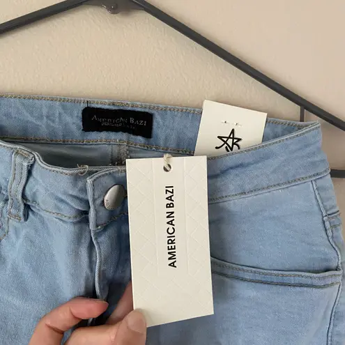 American Bazi High Waisted Knee Length Denim Jorts Jean Shorts Light Wash Casual