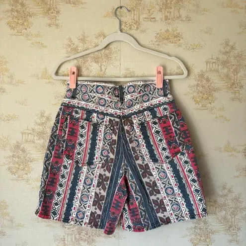 Vintage 90s Red Rover red white blue boho western print high rise denim shorts Size 27