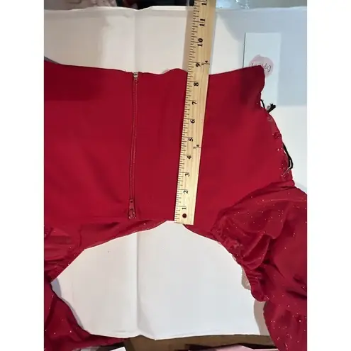 NWT Red Shimmer Crystal Sky Long Sleeve Crop Size L Party Glamour Size L