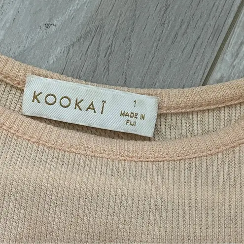 Kookai Crop Top lettuce trim ribbed womens Peach (small) minimalist casual chic