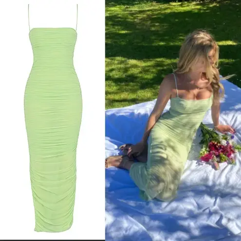 House Of CB  'Fornarina' Lime Organza Mesh Maxi Dress neon‎ bright size XS NWOT