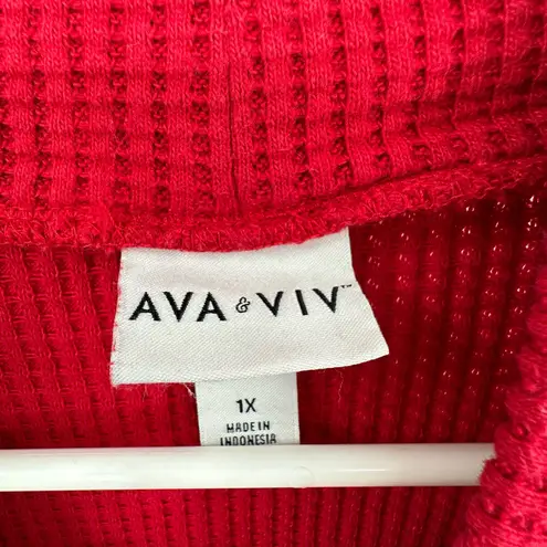 Ava & Viv  size 1X red‎ waffle knit sweater balloon sleeve mock turtleneck
