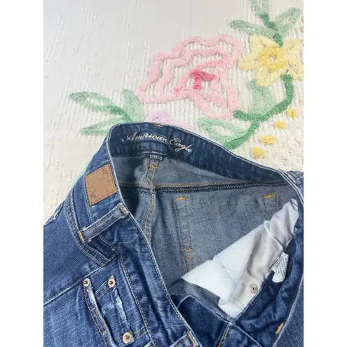 American Eagle Dark Wash Denim Jeans Womens Bootcut Distressed 4 long Blue