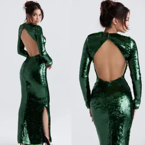 House Of CB  'Belle' Pine Green Sequin Maxi Dress NWOT size XS