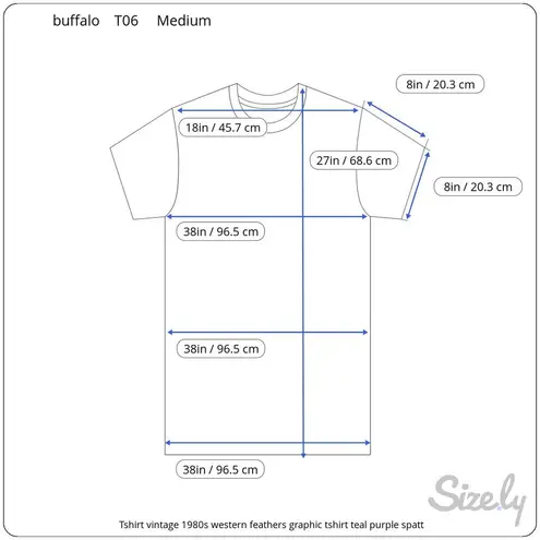 T shirt vintage 1980s western feathers graphic tshirt teal purple spatter paint Size M