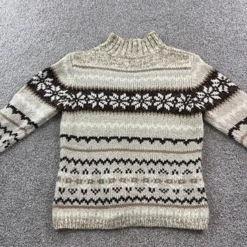 VTG Sonoma Jean Company Womens Sweater S Beige Brown Knit Fair Isle Mock Neck Tan
