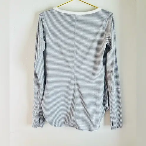 Lululemon  Henley Hyper Stripe Long Sleeve Gray White Top Women Sz 8