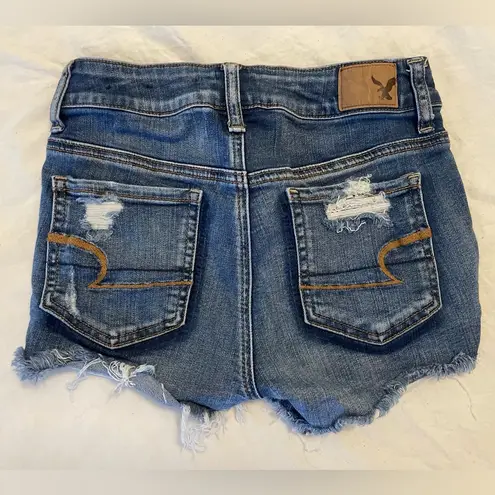 American Eagle  Super Stretch Hi-Rise Distressed Denim Shortie Shorts