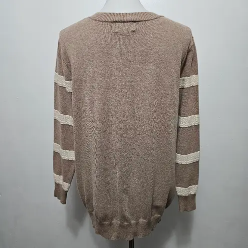 C&K Designs Taupe Lace Detail Crewneck Sweater Size XL Brown