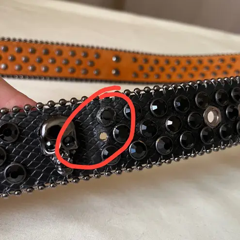 Black Rhinestone Skull Studded Western Belt XXL 1.5" Punk Rock Goth Style