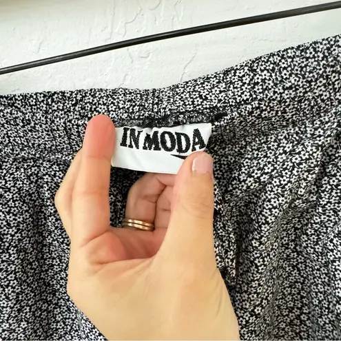 Vintage InModa Frayed Ankle Pull On Drawstring Ditsy Floral Wide Leg Pants Black Size undefined