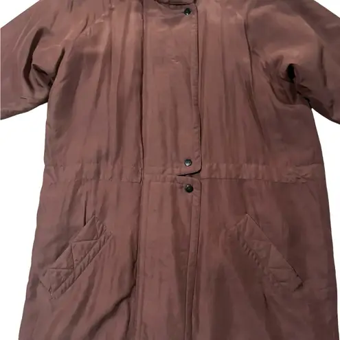 Vintage The J. Peterman Co. 100% Silk Long Trench Coat Jacket size Small Brown