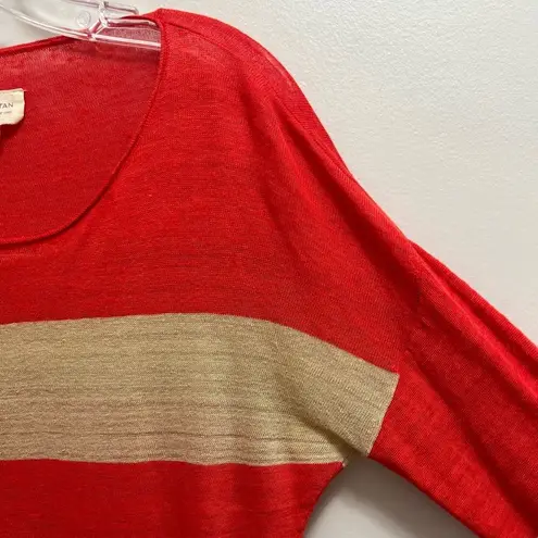 Nili Lotan Linen Striped Sweater Long Sleeves Relaxed Red Tan Size XS