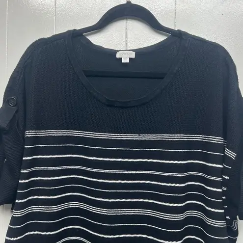 Avenue Striped Neutral Womens Short Sleeve Sweater Size 26/28 Stretch Gray Black