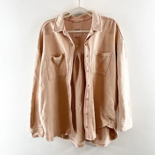Aerie  Lumberjane Button Up Cotton Long Sleeve Shacket Shirt Tan Brown Small