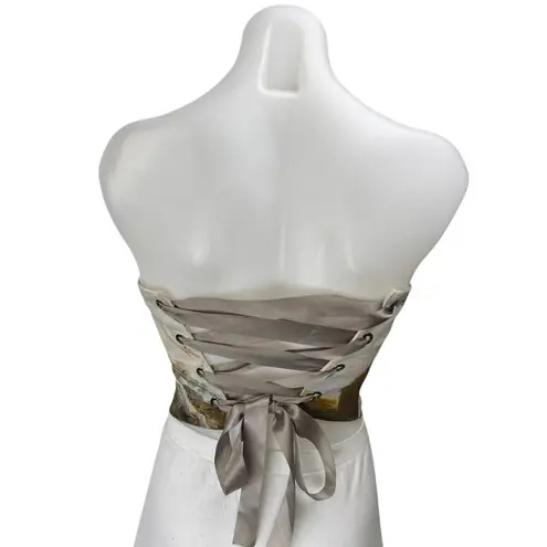 Bershka Demarteau Sleeveless Strapless Tie Back Graphic Tube Bandeau Crop Top M