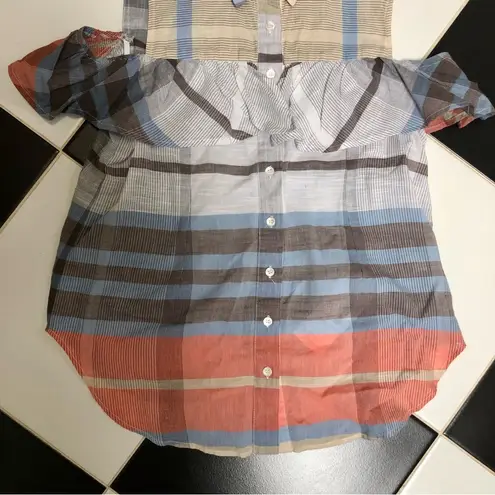 Sea New York Madras Plaid Ruffle Tank Top Cold Shoulder Sleeveless Multicolor 6