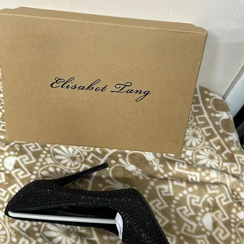 Elisabet Tang Women Pumps, Pointed Toe High Heel Glitter Rhinestone Heels Sparks Black Size 8