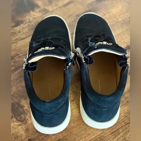 Giuseppe Zanotti Black Suede Double Zip Low-Top Sneakers – Size 38.5