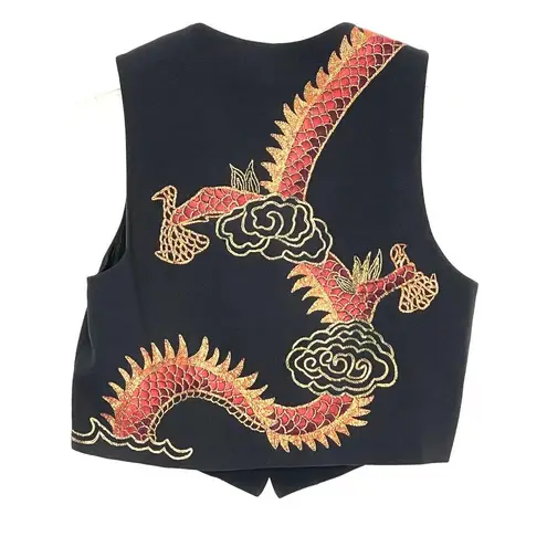 Emanuel Ungaro Vintage Black Dragon Embroidered Vest Size 8/44
