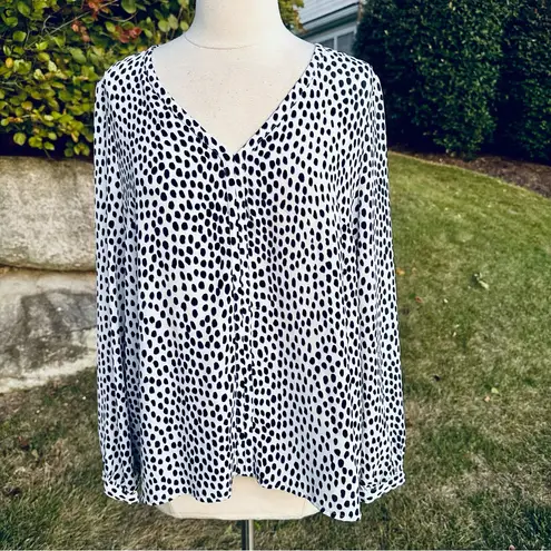 J.Crew  Womens Sz 12 Spotted Long Sleeve V-neck Popover Top White Black