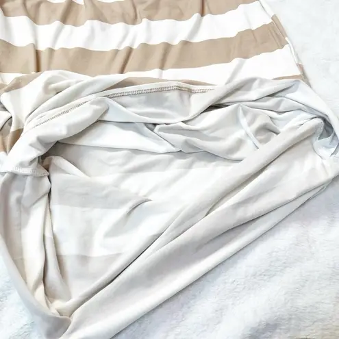 Bombom Striped Crew Neck Short Sleeve Pullover Midi Dress White Tan Women’s S