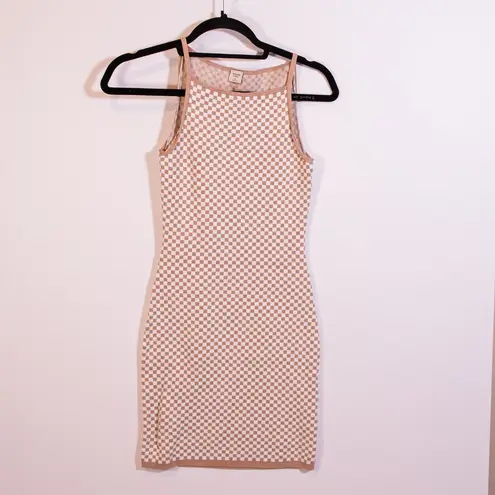Abercrombie & Fitch Beige Ivory Racer Gingham Check Square Neck Sweater Dress XS