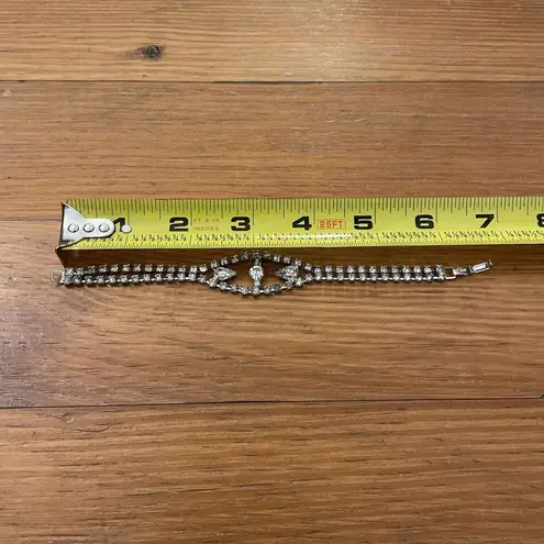 Vintage Bracelet Art Deco Faux Diamond Rhinestone Silver Tone Metal