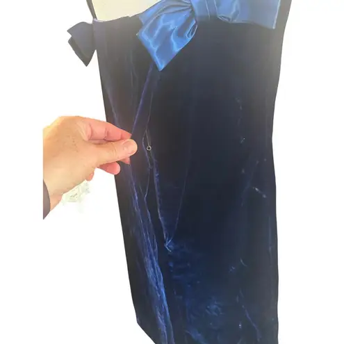 Vintage Blanes Navy Blue Velvet Mini Dress Made in England Bows on Back Size 12