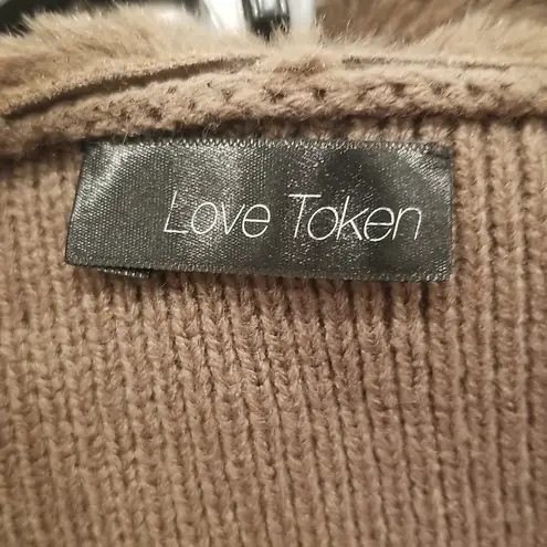 Love Token ππ Faux Fur Wide Collar Knit Trench Jacket Coat ~ Taupe Brown