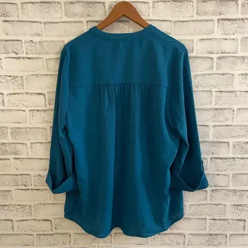 kim rogers Women’s teal peacock Henley tunic top Large