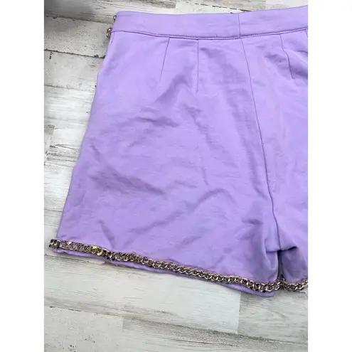 NOSECRETS MILANO Lavender Metallic Chain Trim Button Shorts Front Pockets EU42 Purple Size undefined