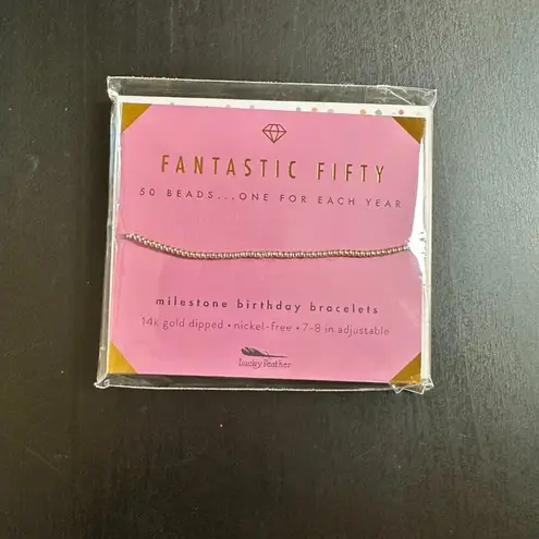 NIB LUCKY FEATHER 14K Gold Dipped Milestone 50th Birthday Stretch Bracelet