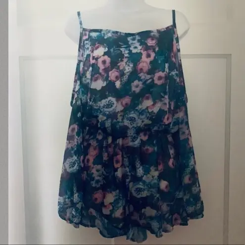 Nordstrom Let Them Eat Cake Open Cold Shoulder Floral Pattern Flowy Romper SZ M Blue Size M