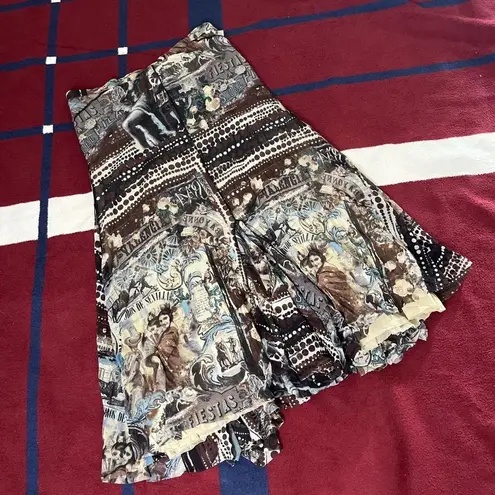 Vintage FUZZI Jean Paul Gaultier midi abstract brown long skirt Size XL