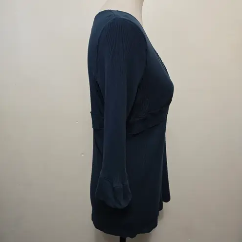 Illusion Y2K Blue Ribbed Knit Top Size 3X Clean Girl Retro Femme
