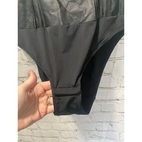 INC international concepts faux leather bodysuit Black