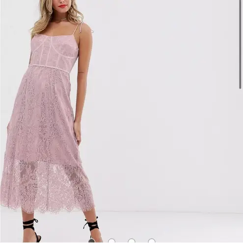 Keepsake sense lace midi dress with corset detail size 4 bridal wedding ballet Pink