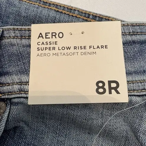 Woman’s Aeropostale Cassie Super Low Rise Flare Blue Jeans Size 8R Distressed