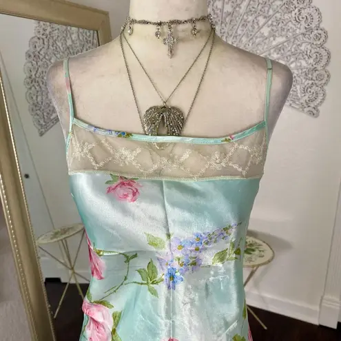 Delicates Early 2000's Coquette Fairy Teal Blue Satin Mini Lingerie Slip Dress L