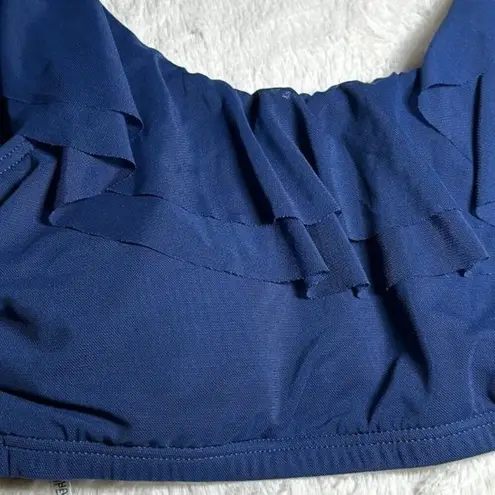 Carmen Marc Valvo Women's Mesh Ruffle Midnight Blue Bikini Top size Medium NEW