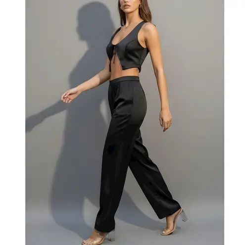 ARE YOU AM I Kih Silk Satin Vest, Black, XS Black