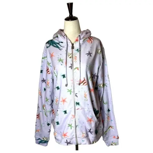 Hill House Purple Sea Creatures Hooded Terry Cloth The Allie Zip Up Size XS NWT