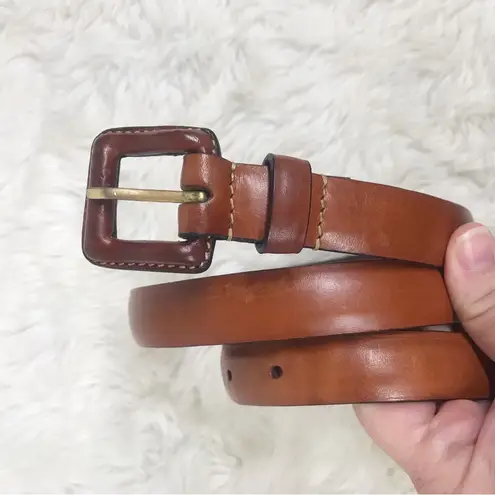 VINTAGE Whiskey Brown Genuine Leather Skinny Belt Classic MInimalist 90s Small Brown