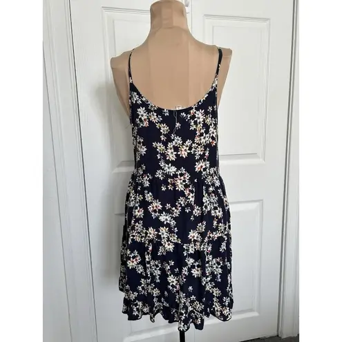 Miss Daisy Spaghetti Strap Navy Blue Floral Mini Dress Cover Up Size M