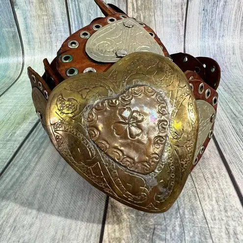 Vintage Brown Leather Belt Heart Shape Metal Buckle Morocco Adjustable Boho