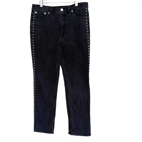 J.Crew  Black Studded High Rise Straight Denim Jean 30